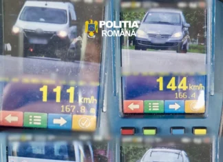 (FOTO) Vitezoman de 19 ani, prins de radar cu aproape 150 km/h într-o localitate din Bacău. Zeci de șoferi trași pe dreapta, permise reținute și amenzi uriașe
