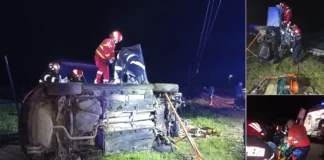 (FOTO) Accident grav în comuna Cașin, de lângă Onești: două victime, una găsită în stare semiconștientă, alta încarcerată. Ambele au fost transportate de urgență la spital
