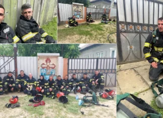 (FOTO) Au ieșit din foc epuizați, dar cu misiunea îndeplinită. Fotografii impresionante cu pompierii din Onești după incendiile din Helegiu și Buciumi