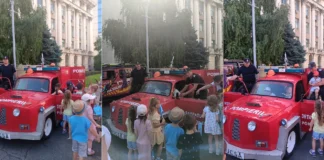 (FOTO) „Bucșă”, vedeta de la Ziua Porților Deschise MAI. Autospeciala pompierilor din Onești a cucerit copiii în Bucureşti