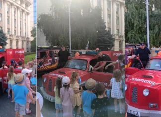 (FOTO) „Bucșă”, vedeta de la Ziua Porților Deschise MAI. Autospeciala pompierilor din Onești a cucerit copiii în Bucureşti