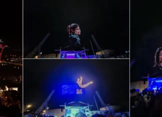 (VIDEO) Imagini impresionante la Onești. Chipul Nadiei Comăneci și celebra notă 1.00 au apărut pe cer