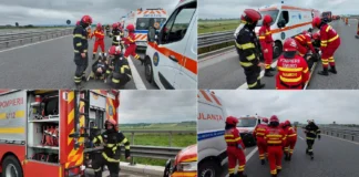 (VIDEO) Accident grav, cu victime multiple, între un microbuz și o autocisternă plină cu benzină, simulat pe A7, în județul Bacău. ISU Bacău a pus în aplicare Planul Roșu în exercițiul tactic