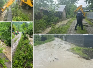 (FOTO) Viitură după doar 30 de minute de ploaie la Slănic Moldova. Mai multe zone au fost afectate
