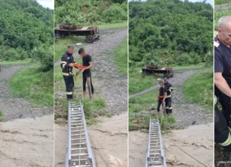 (FOTO) Imagini impresionante din Onești: pompierii au traversat un pârâu umflat de viituri pentru a salva un adolescent