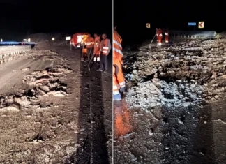 ULTIMA ORĂ: (FOTO) Ploile abundente și aluviunile au blocat o bandă de mers pe DN2D. Șoferii, avertizați să reducă viteza