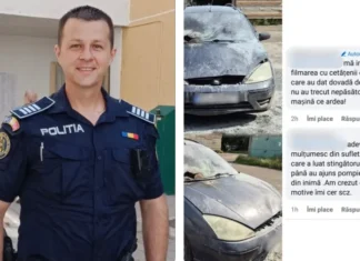 (FOTO) Polițist din Bacău, erou în timpul liber. A stins un incendiu izbucnit la un autoturism