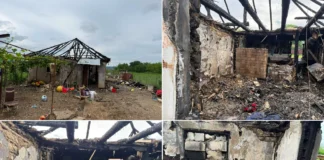 (FOTO) Incendiu devastator într-o comună din Bacău, azi-noapte! Focul i-a trezit din somn. Doi copii mici au fost salvați, dar casa familiei a ars complet. Acum au nevoie de ajutor