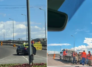 (FOTO) Vești bune pentru șoferii care tranzitează podul peste râul Trotuș din Onești: au început reparațiile la calea de rulare, sursa cozilor uriașe din ultimele zile