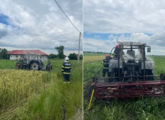 (FOTO) Un tractor a ars aproape complet în câteva minute, într-o comună din Bacău