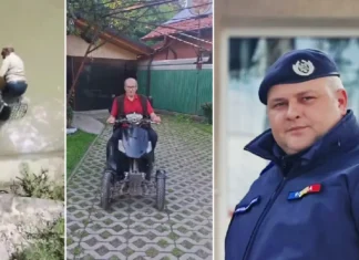 (VIDEO) Erou în timpul liber: un jandarm băcăuan a salvat viața unui bătrân care a căzut cu scaunul rulant în râu