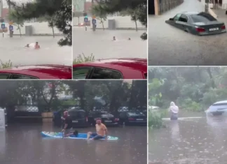 (VIDEO) Inundațiile au făcut prăpăd în mai multe județe din țară. Filmarea cu doi tineri care înoată pe o stradă din Craiova a devenit virală