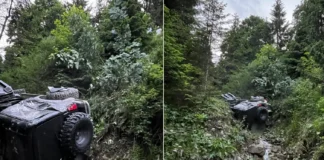 ULTIMA ORĂ: (FOTO) Au apărut primele imagini de la accidentul grav din Agăș! Mașină răsturnată într-o prăpastie de 12 metri, două victime