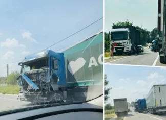 (FOTO) Accident rutier în județul Bacău: două TIR-uri, implicate
