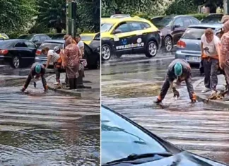 (VIDEO) Noi imagini din Onești după furtună. Canalizarea a cedat, iar angajații DPP au intervenit pentru deblocarea gurilor de scurgere