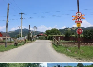 (FOTO) Pericolul rămâne la trecerea la nivel cu calea ferată de pe strada Parcului din Dofteana. Barieră cerută de Primărie și răspunsul primit de la CFR