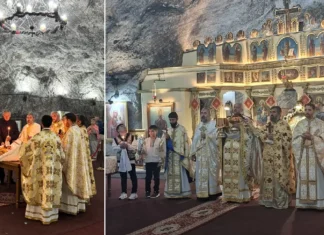(FOTO) Slujbă de hram la 240 de metri sub pământ, în Salina Târgu Ocna. Minerii, cinstiți prin rugăciune