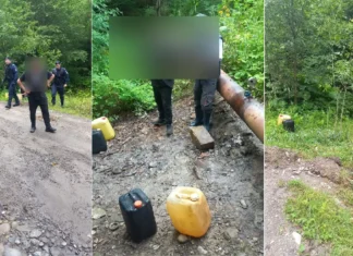 (FOTO) Furt de gazolină dintr-o conductă OMV Petrom, în județul Bacău. Doi bărbați, prinși în flagrant de jandarmi
