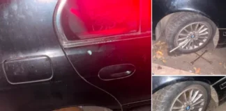 (FOTO) Hoț de roți prins în flagrant de un polițist aflat în timpul liber, la Bacău. Ținta era un BMW