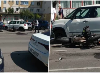 (FOTO) Accident în Bacău: un motociclist a lovit o bătrână, apoi a intrat în mai multe mașini