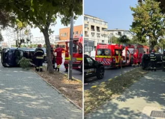 NEWS ALERT: (FOTO) Accident cu victime în Bacău: doi tineri, răniți după ce s-au răsturnat cu un vehicul la giratoriul de la Insula de Agrement