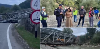 (VIDEO) De ce a intrat pe pod? Asta se vede în imaginile de pe DN12A, de la Ciobănuș: indicatoarele erau acolo, macaraua a intrat, podul a cedat