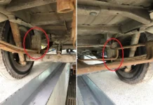 (FOTO) Caz incredibil descoperit de RAR: Un şofer şi-a înlocuit suspensiile maşinii cu o buturugă. „Premieră şi pentru mine”