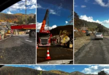 (FOTO) Imagini noi de la Ciobănuș: A început demontarea podului prăbușit de pe DN12A. O macara de mari dimensiuni a fost adusă la fața locului