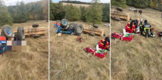 (FOTO) Tragedie lângă Onești: un bărbat a murit strivit de tractor, soția sa și alte două persoane, rănite grav. Femeia, preluată de un elicopter SMURD și transportată la un spital din Iași