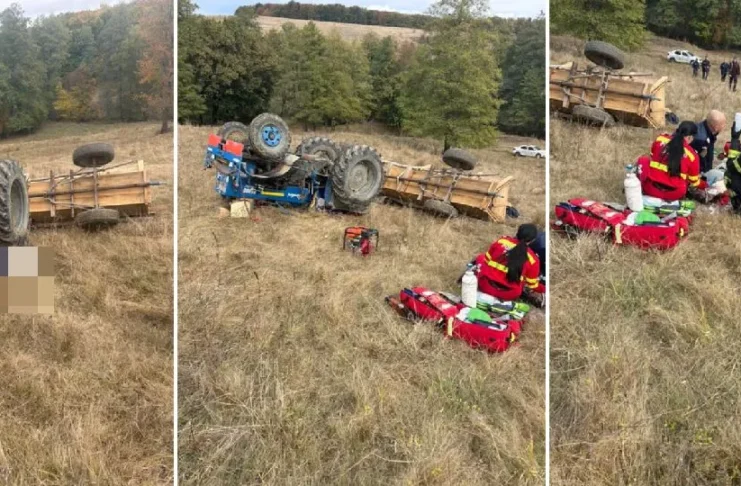 (FOTO) Tragedie lângă Onești: un bărbat a murit strivit de tractor, soția sa și alte două persoane, rănite grav. Femeia, preluată de un elicopter SMURD și transportată la un spital din Iași