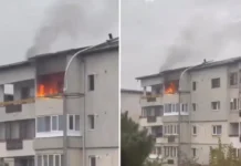 ULTIMA ORĂ: (VIDEO) Alertă în Târgu Ocna: un balcon a fost cuprins de flăcări la ultimul etaj al unui bloc