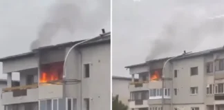 ULTIMA ORĂ: (VIDEO) Alertă în Târgu Ocna: un balcon a fost cuprins de flăcări la ultimul etaj al unui bloc