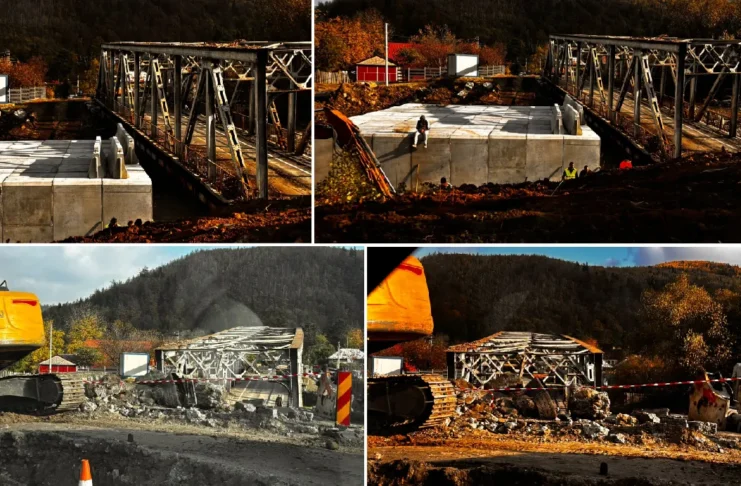 (FOTO) Imagini de pe șantierul de la Ciobănuș: Drumul provizoriu prin albia Trotușului prinde contur. Când se deschide circulația pe DN12A