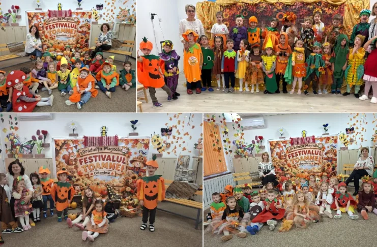 (FOTO) Festivalul toamnei a adus culoare și veselie la Grădinița „Magnolia” din Onești. Preșcolarii au celebrat frumusețea toamnei prin cântec, poezie și costume inedite
