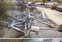 (VIDEO) Au început lucrările de dezafectare a podului de fier de pe DN 12A, la Ciobănuș, prăbușit în septembrie. Cum se va circula în zonă