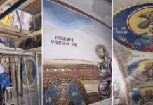 (VIDEO) Lucrări istorice la Catedrala din Onești: O nouă icoană spectaculoasă în mozaic a fost montată în Sfântul Altar
