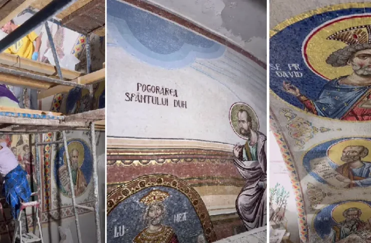 (VIDEO) Lucrări istorice la Catedrala din Onești: O nouă icoană spectaculoasă în mozaic a fost montată în Sfântul Altar
