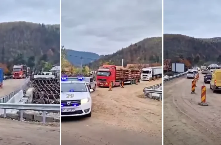 (VIDEO) Veste bună: Trafic reluat pe DN12A la Ciobănuș, pentru toate categoriile de vehicule. Ce se întâmplă cu podul definitiv și când va fi gata